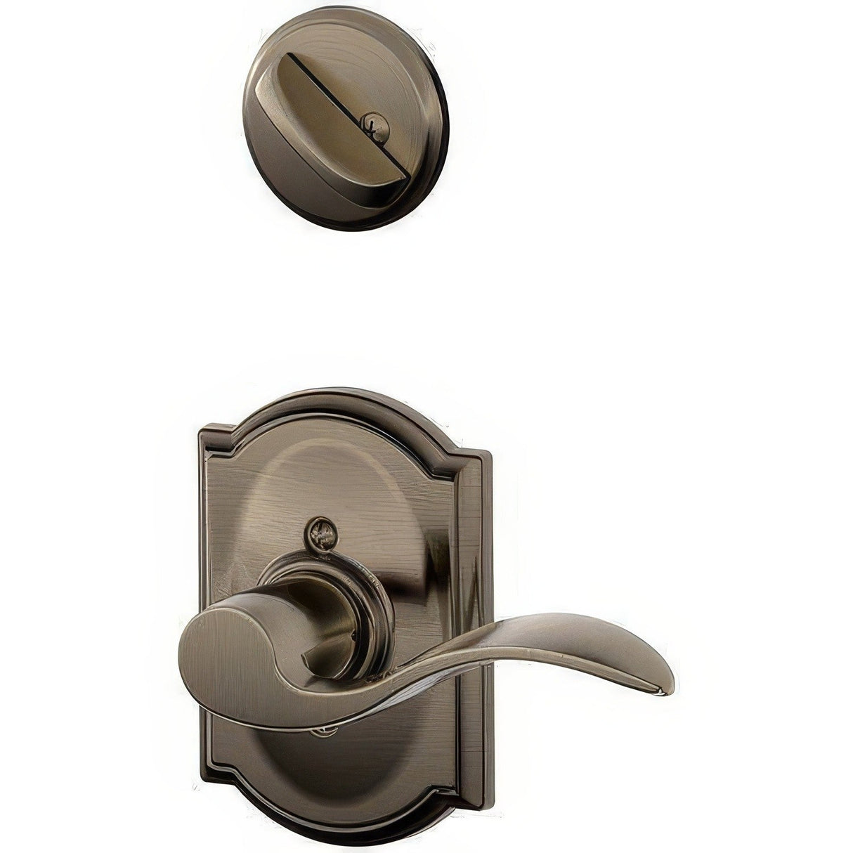 Schlage F94ACC620CAMLH F94-ACC-CAM-LH F-Series Accent Lever Left Hand Dummy Interior Pack Antique Pewter