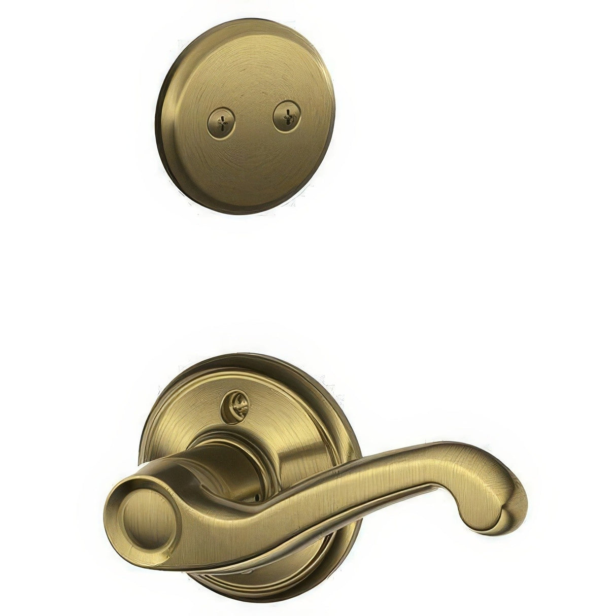 Schlage F94FLA609LH F94-FLA-LH Flair Lever Left Hand Dummy Interior Pack Antique Brass
