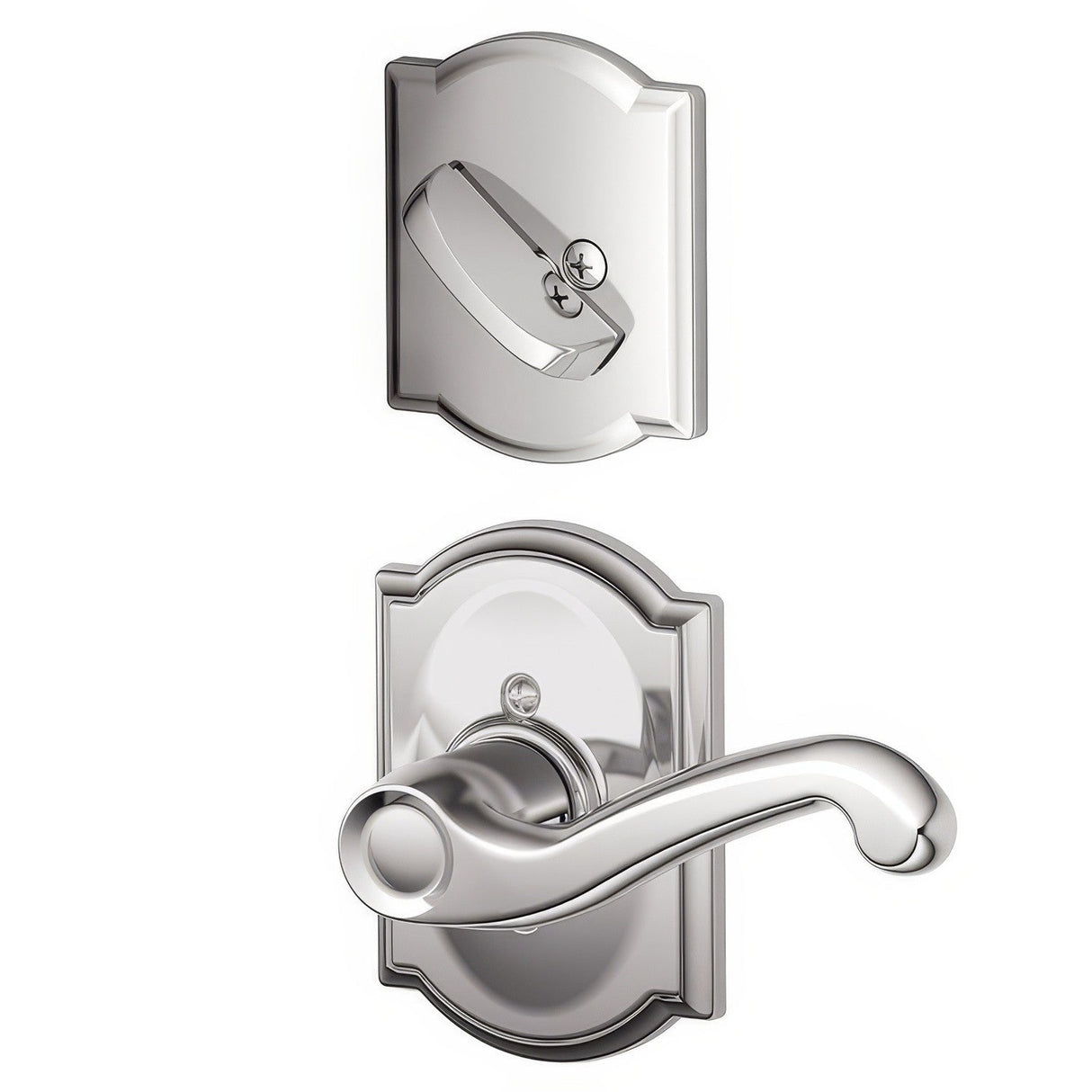 Schlage F94FLA625CAMLH F94-FLA-CAM-LH F-Series Flair Lever Left Hand Dummy Interior Pack Bright Chrome