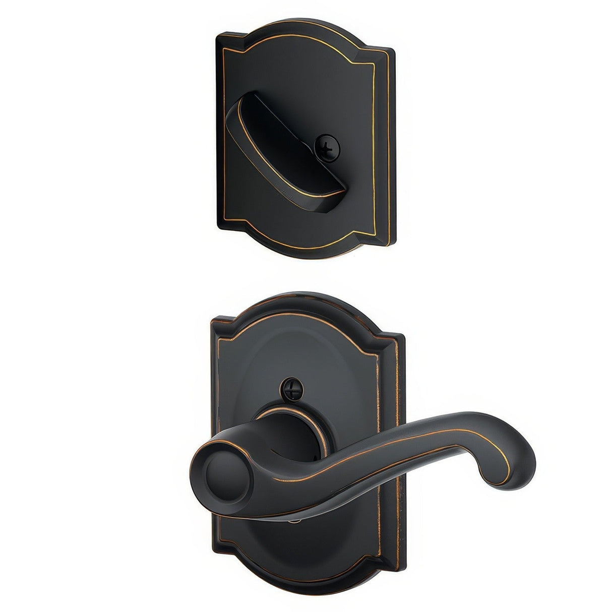 Schlage F94FLA716CAMLH F94-FLA-CAM-LH F-Series Flair Lever Left Hand Dummy Interior Pack Aged Bronze
