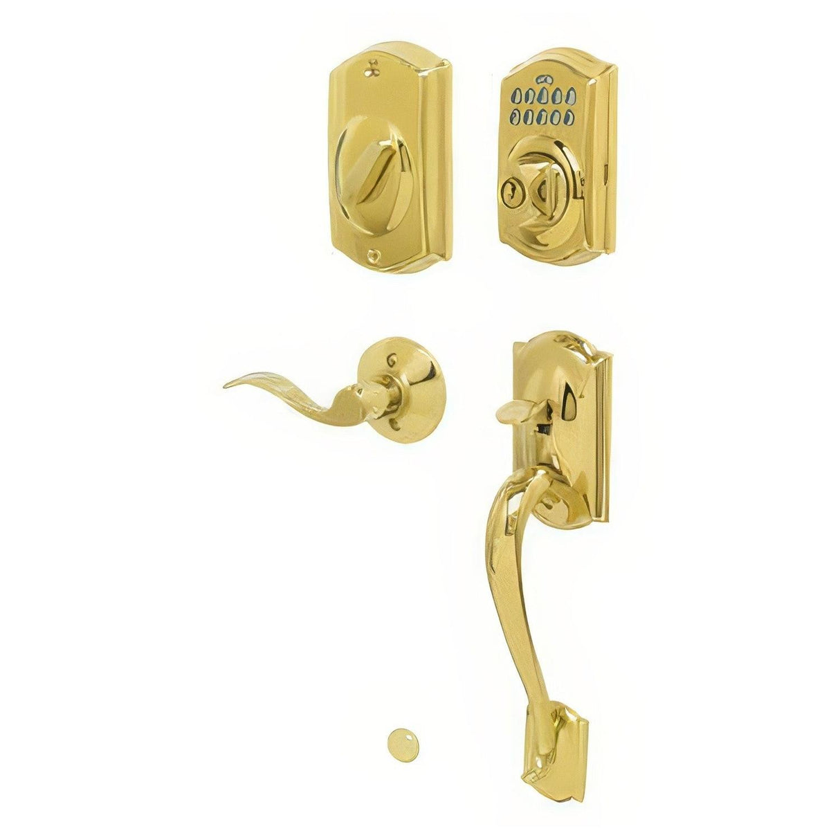 Schlage FE365CAM505ACCRH FE365-CAM-ACC-RH Camelot Right Hand Electronic Handleset Lifetime Polished Brass