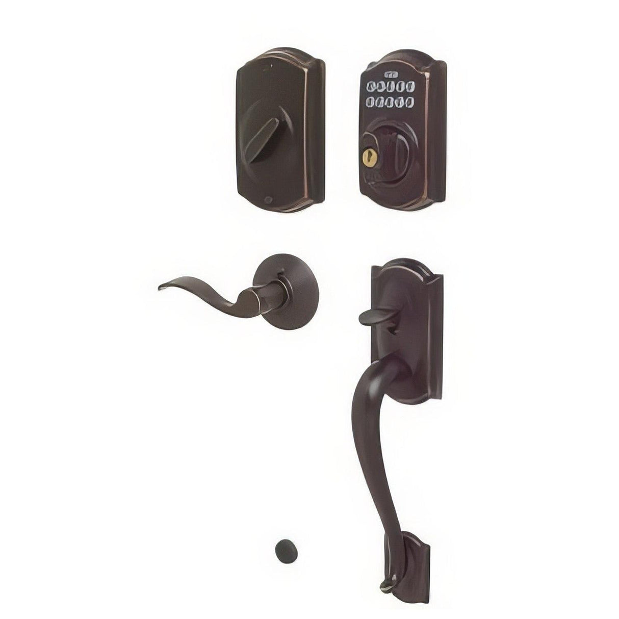 Schlage FE365CAM716ACCRH FE365-CAM-ACC-RH Camelot Right Hand Electronic Handleset Aged Bronze