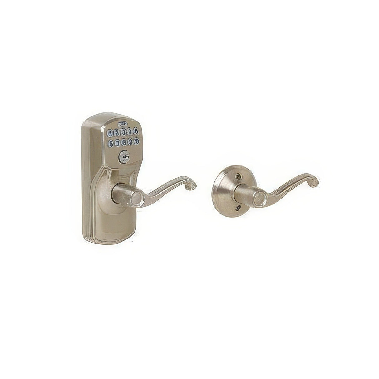 Schlage FE575PLY619FLA FE575-PLY-FLA Electronic Security Plymouth Keypad Entry Door Lever Satin Nickel