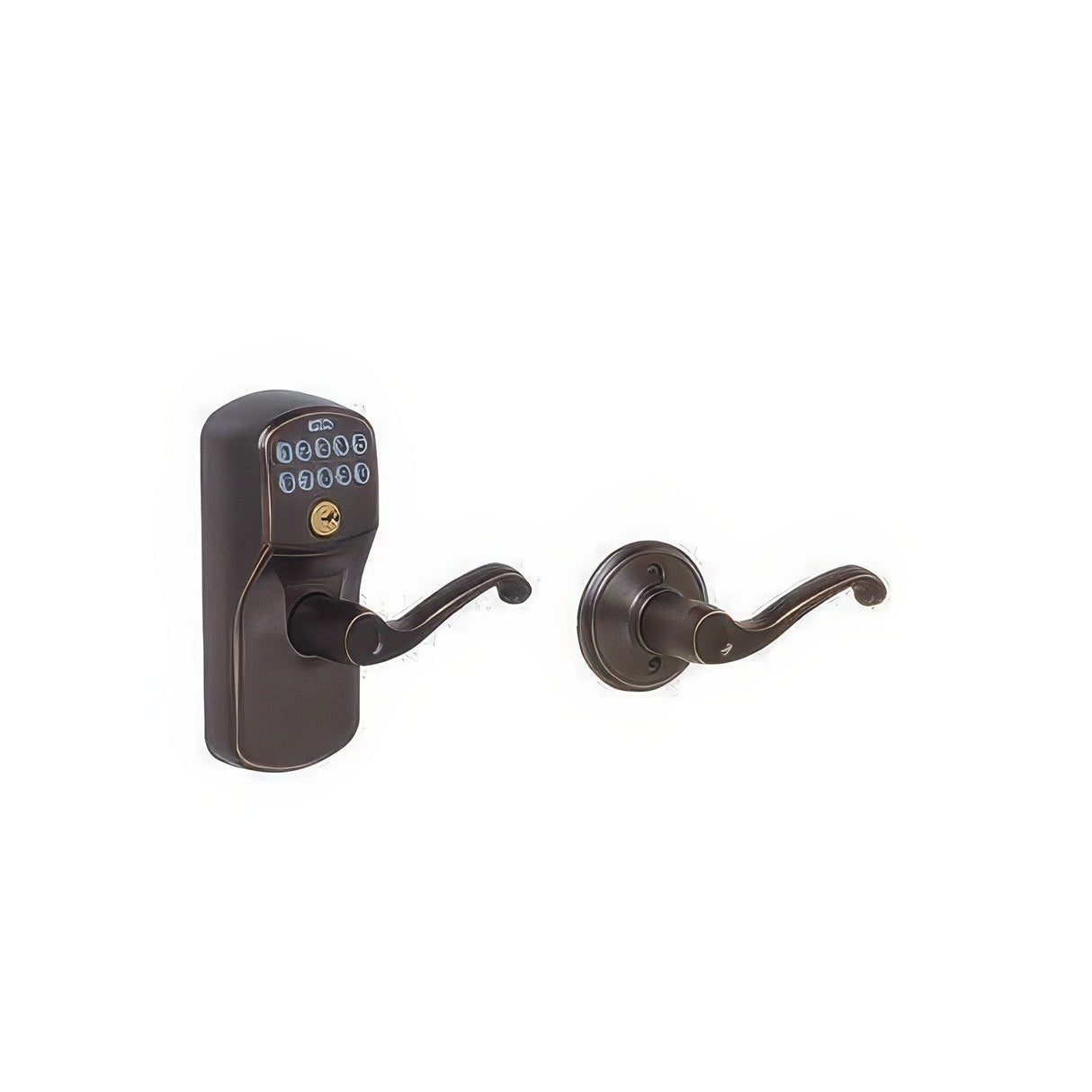 Schlage FE575PLY716FLA FE575-PLY-FLA Electronic Security Plymouth Keypad Entry Door Lever Aged Bronze
