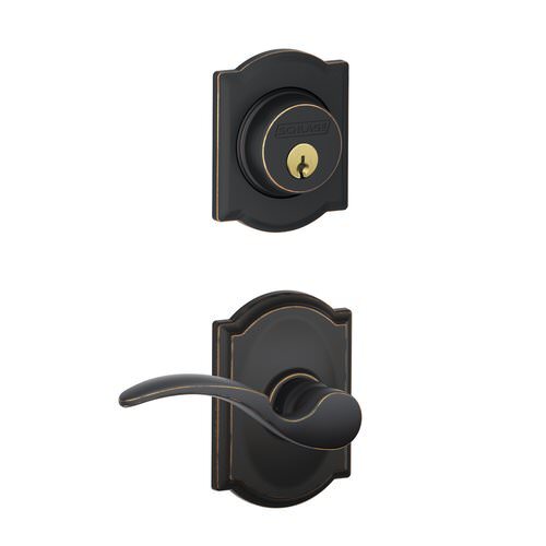 Schlage F57STA619CAMLH satin nickel exterior trim lever