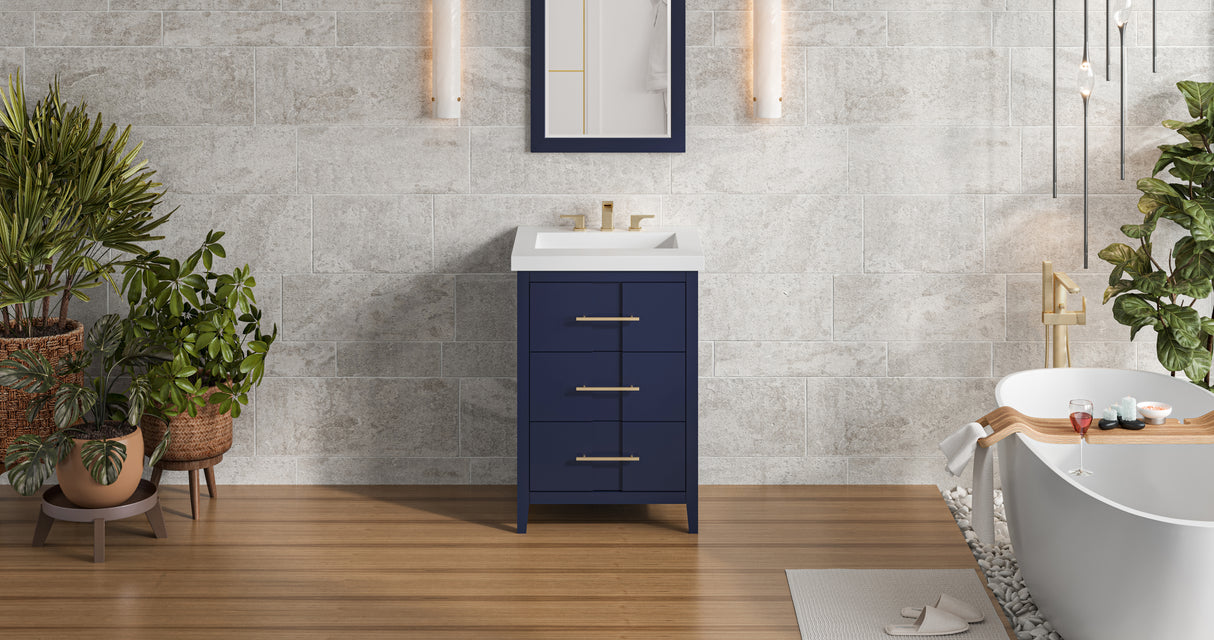 Jeffrey Alexander Katara 25" Hale Blue Single Sink Bathroom Vanity with White Resin Top - 8 in. Widespread Faucet Top product image 5