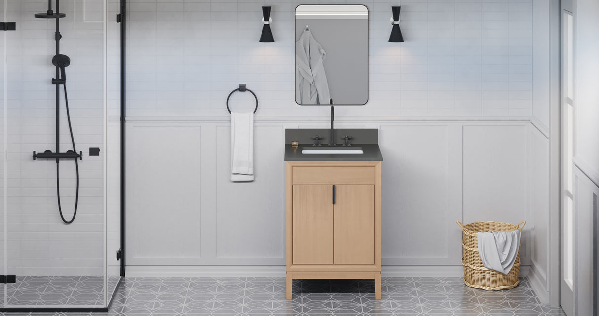 Jeffrey Alexander Theodora 24" Natural Oak Single Sink Bathroom Vanity with Grey Quartz Top - 8 in. Widespread Faucet Top product image 6