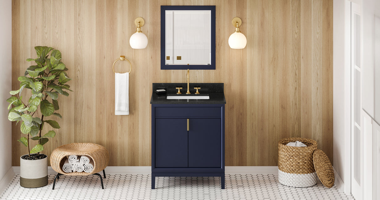 Jeffrey Alexander Theodora 30" Hale Blue Single Sink Bathroom Vanity with Black Granite Top - 8 in. Widespread Faucet Top product image 6