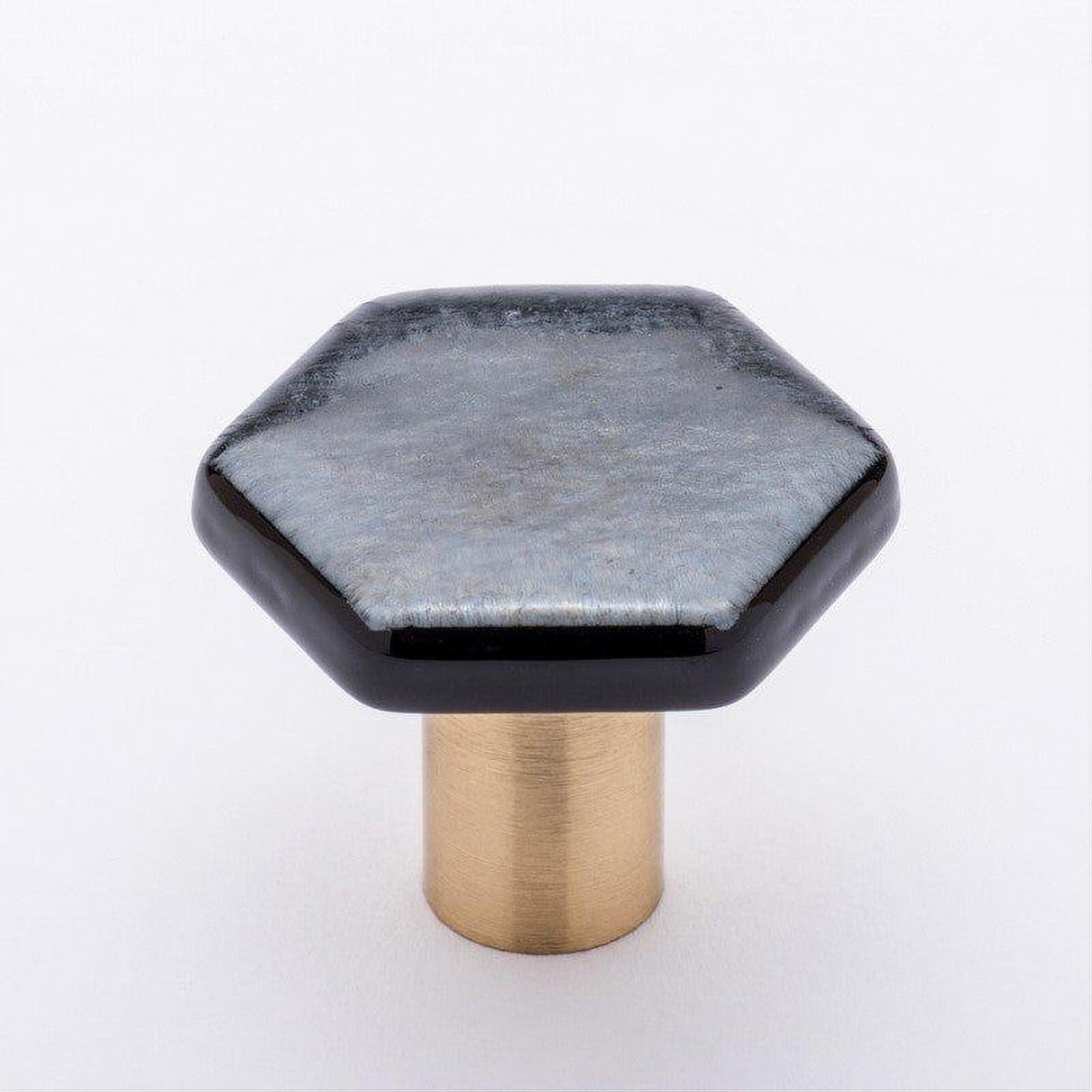 Sietto K-1702-SB Hexagon Irid Silve Black Knob Satin Brass