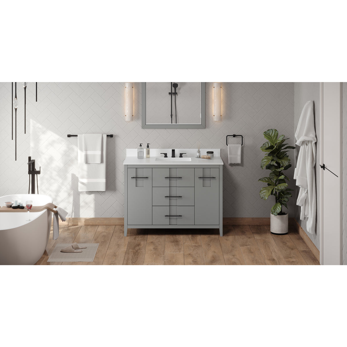 Jeffrey Alexander Katara 48" Grey Single Sink Bathroom Vanity with White Quartz Top - 8 in. Widespread Faucet Top