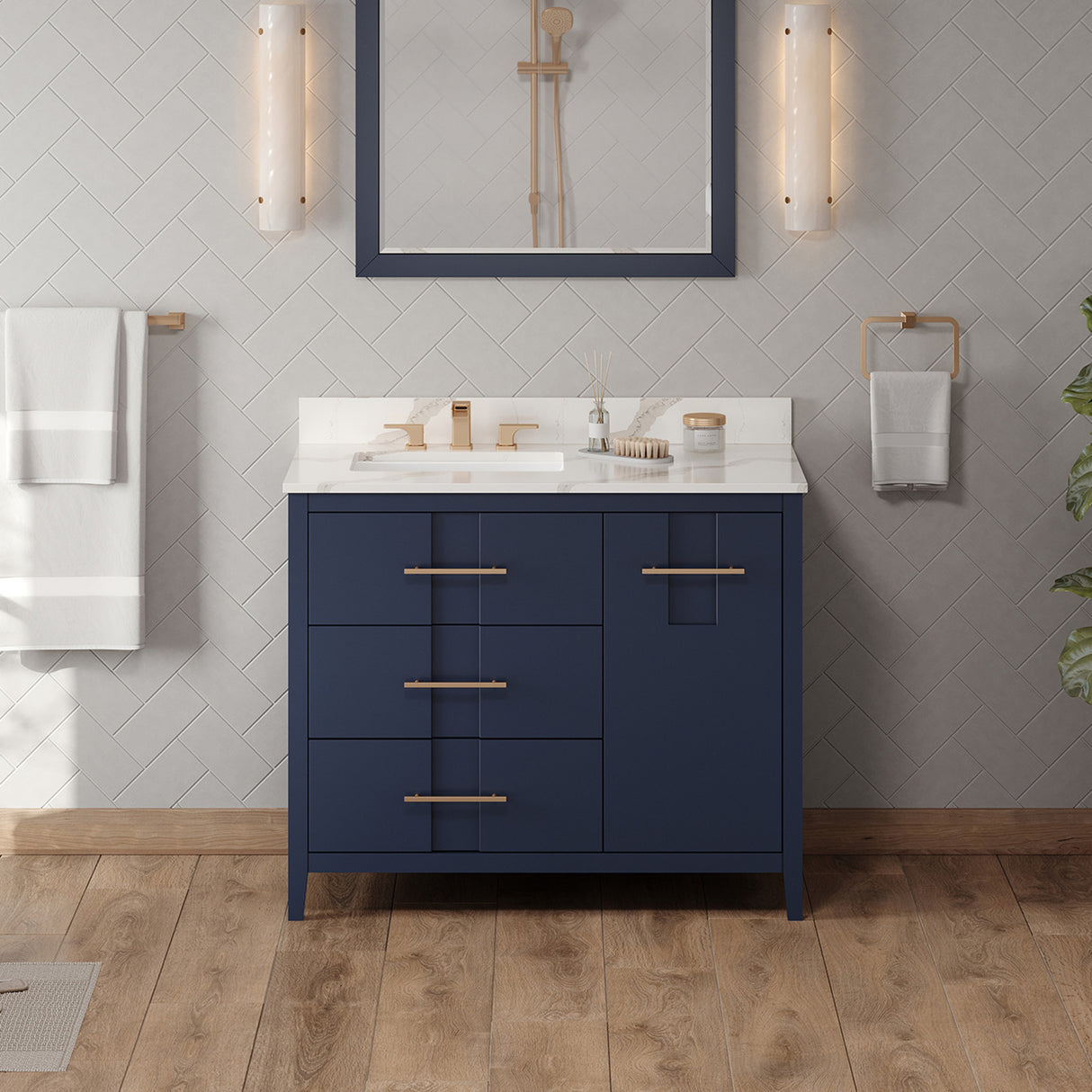 Jeffrey Alexander Katara 42" Hale Blue Single Sink Bathroom Vanity with Calacatta Vienna Quartz Top - 8 in. Widespread Faucet Top product image 2
