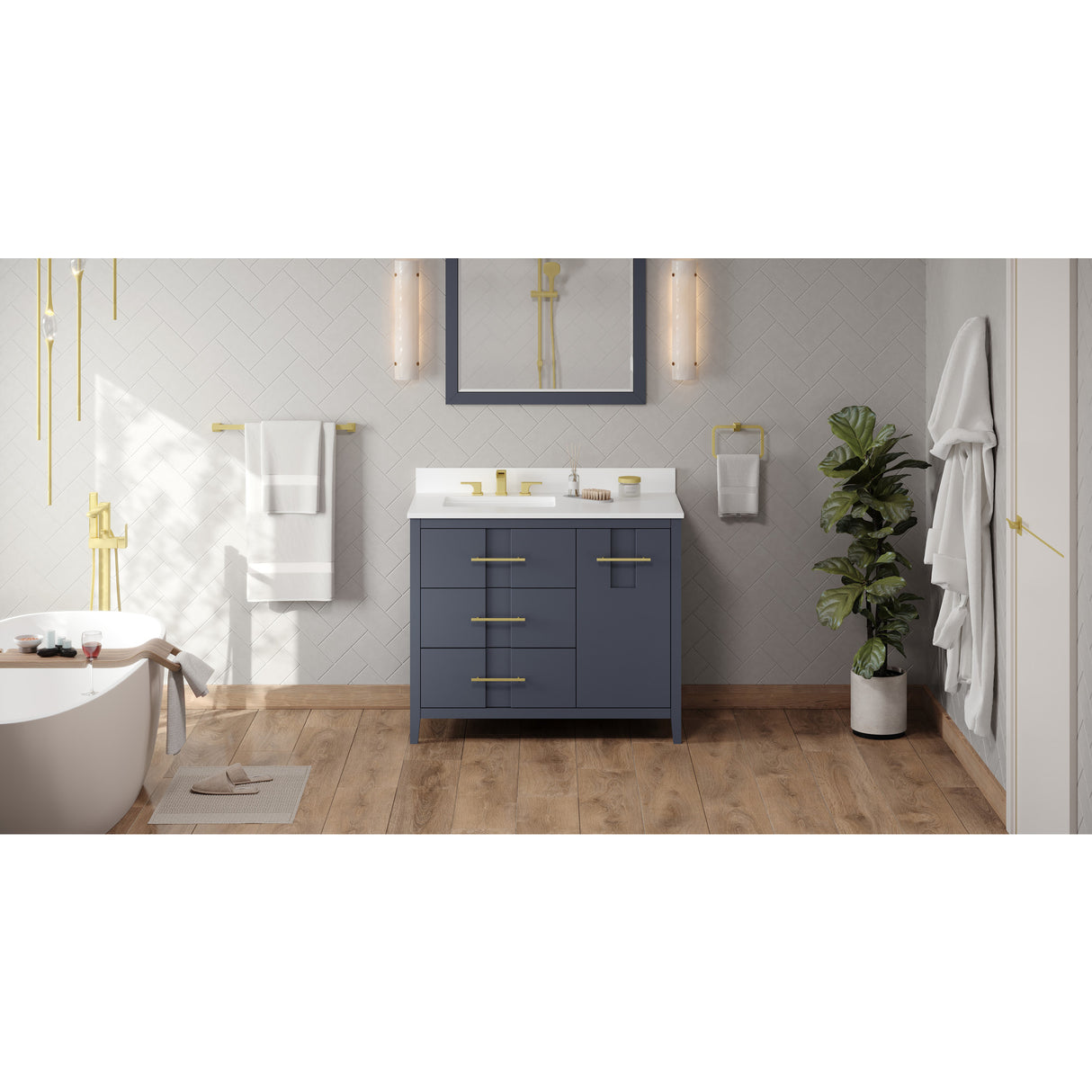 Jeffrey Alexander Katara 42" Blue Steel Single Sink Bathroom Vanity with White Quartz Top - 8 in. Widespread Faucet Top