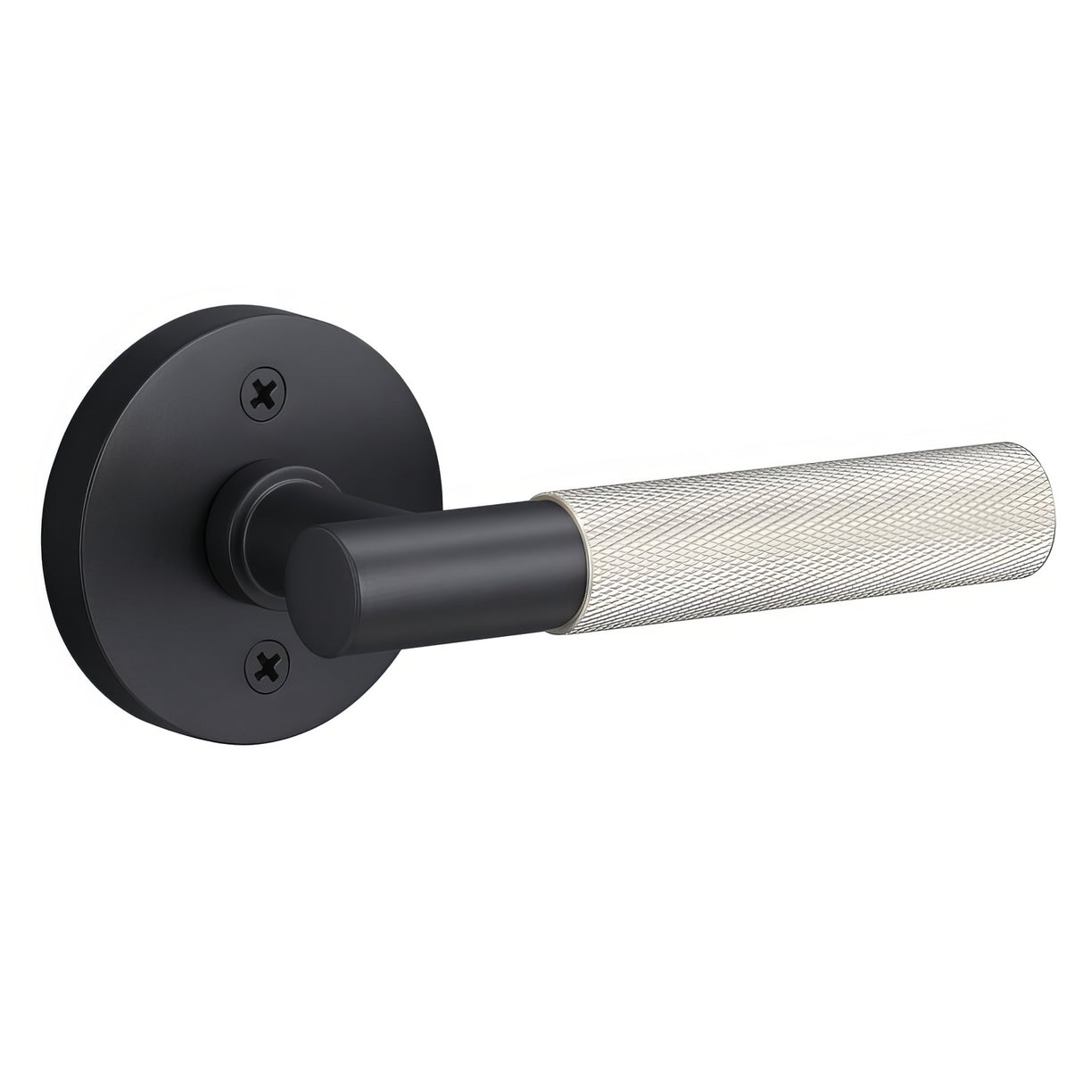 Sure-Loc Hardware BARN-SC Sure-Loc AP100-RD-GRIP-KN Knurled Grip Dummy Door Lever with Aspra Round Rosette Flat Black / Satin Brass