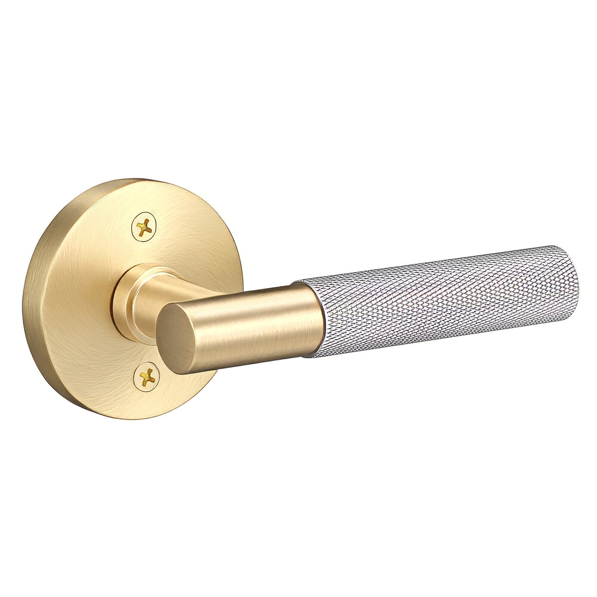Sure-Loc Hardware SS102 11P RH Sure-Loc AP100-RD-GRIP-KN Knurled Grip Dummy Door Lever with Aspra Round Rosette Satin Brass / Satin Nickel
