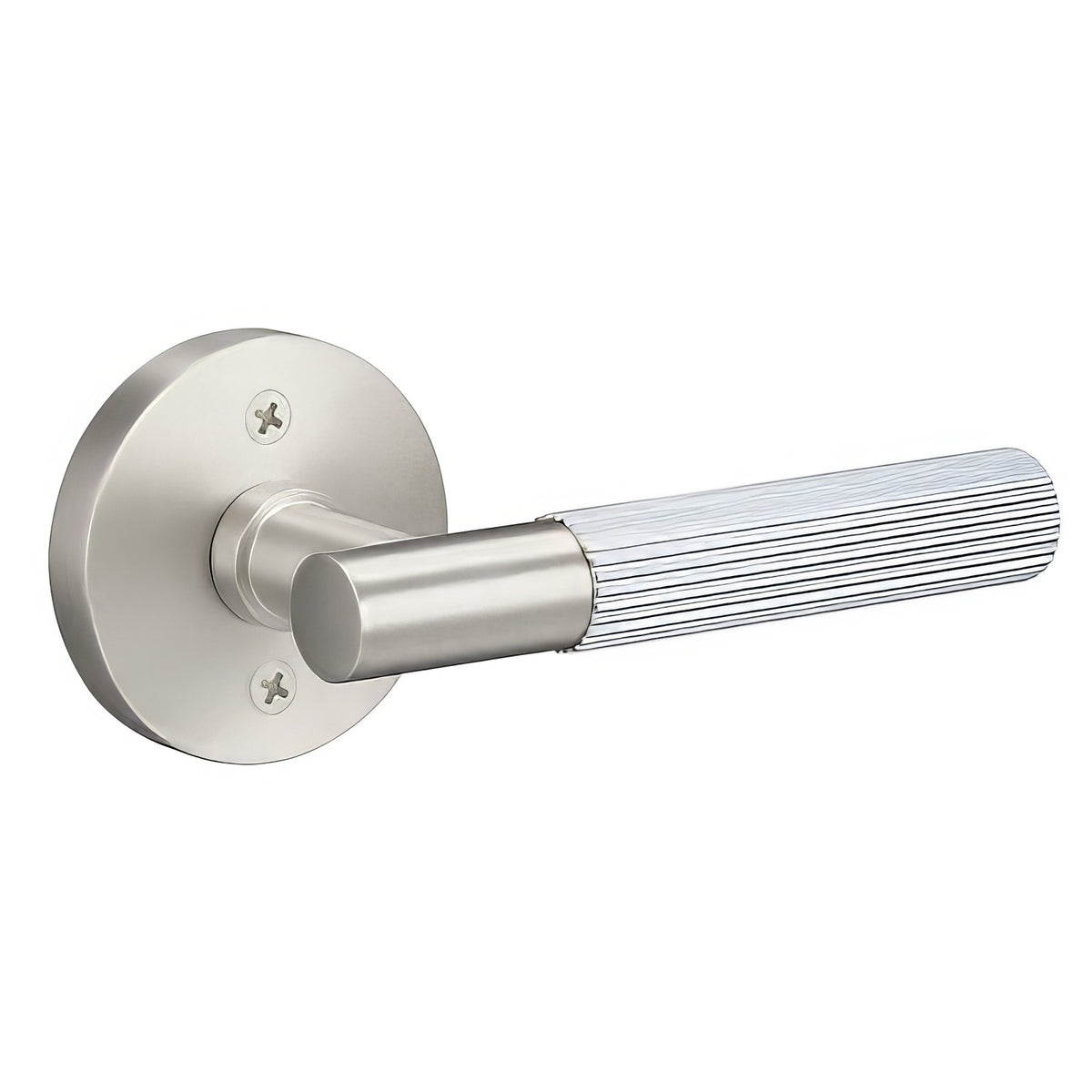 Sure-Loc Hardware Sure-Loc AP100-RD 15 GRIP-SKN 26-GRIP-SKN Straight Knurled Grip Dummy Door Lever with Aspra Round Rosette Satin Nickel / Polished Chrome