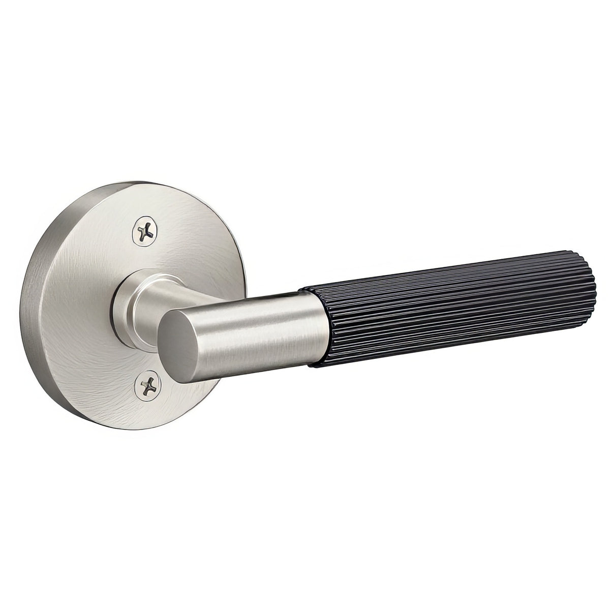 Sure-Loc Hardware Sure-Loc AP100-RD 15 GRIP-SKN FBL-GRIP-SKN Straight Knurled Grip Dummy Door Lever with Aspra Round Rosette Satin Nickel / Flat Black