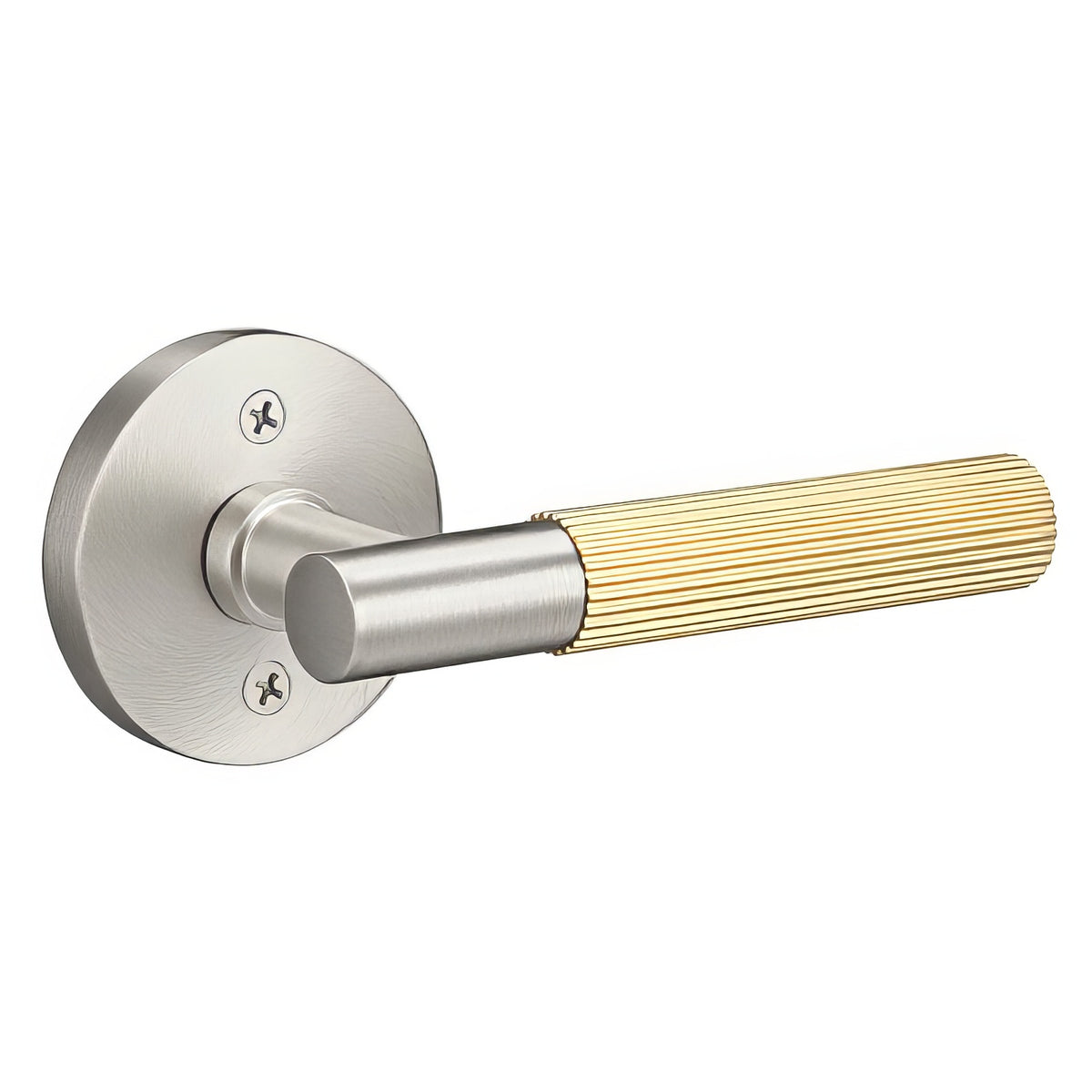 Sure-Loc Hardware Sure-Loc AP100-RD 15 GRIP-SKN SB-GRIP-SKN Straight Knurled Grip Dummy Door Lever with Aspra Round Rosette Satin Nickel / Satin Brass