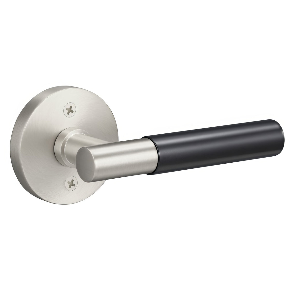 Sure-Loc Hardware Sure-Loc AP100-RD 15 GRIP-SM FBL-GRIP-SM Smooth Grip Dummy Door Lever with Aspra Round Rosette Satin Nickel / Flat Black