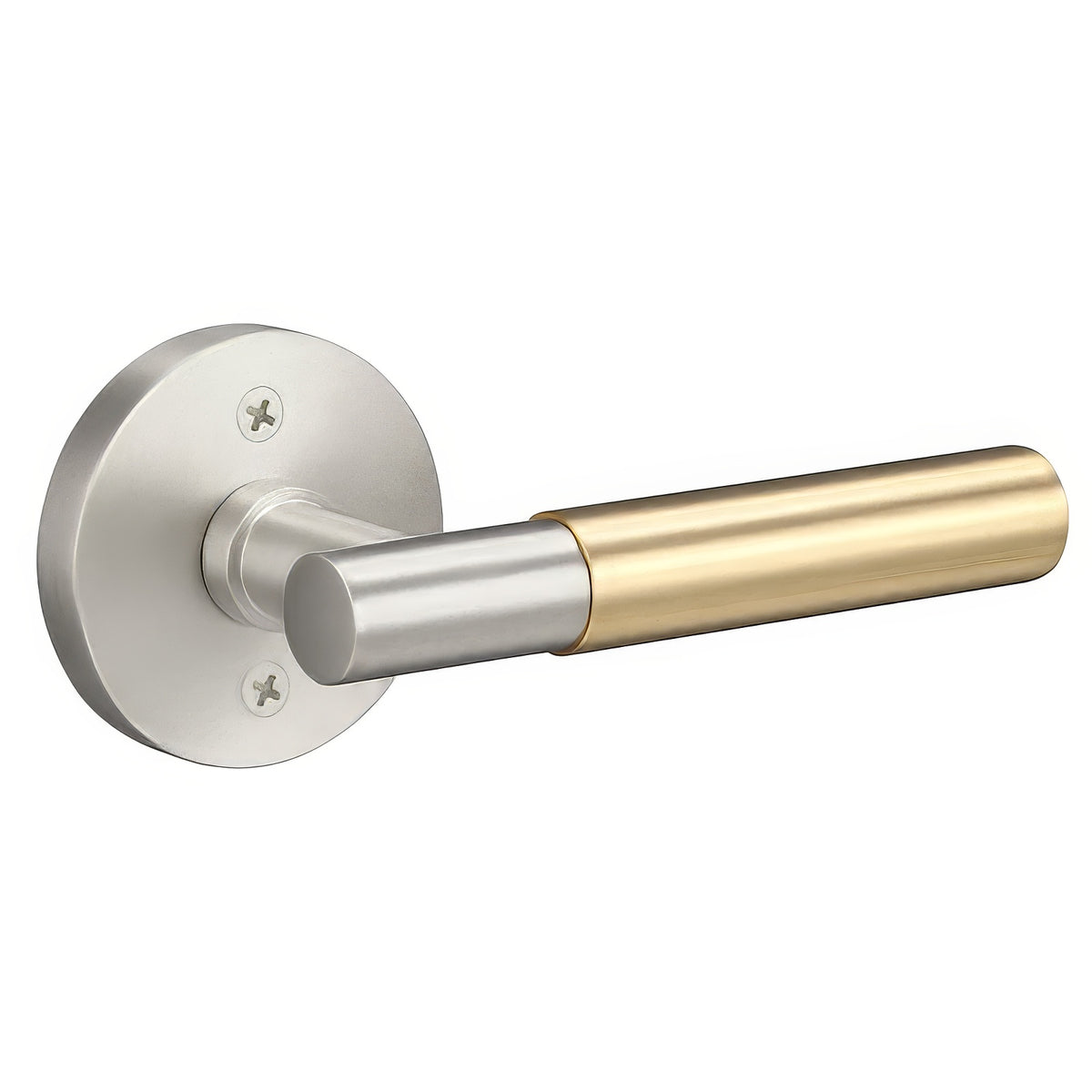 Sure-Loc Hardware Sure-Loc AP100-RD 15 GRIP-SM SB-GRIP-SM Smooth Grip Dummy Door Lever with Aspra Round Rosette Satin Nickel / Satin Brass