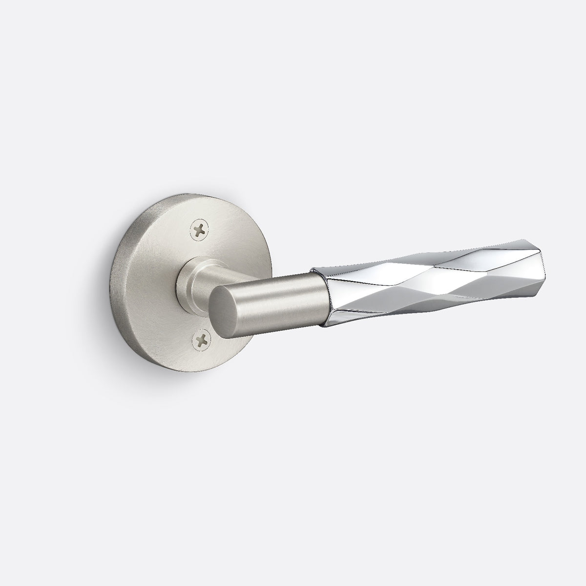 Sure-Loc Hardware Sure-Loc AP100-RD 15 GRIP-VT 26-GRIP-SM Vertex Grip Dummy Door Lever with Aspra Round Rosette Satin Nickel / Polished Chrome