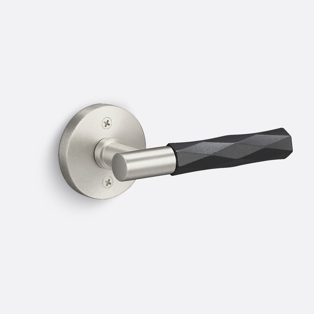 Sure-Loc Hardware Sure-Loc AP100-RD 15 GRIP-VT FBL-GRIP-SM Vertex Grip Dummy Door Lever with Aspra Round Rosette Satin Nickel / Flat Black