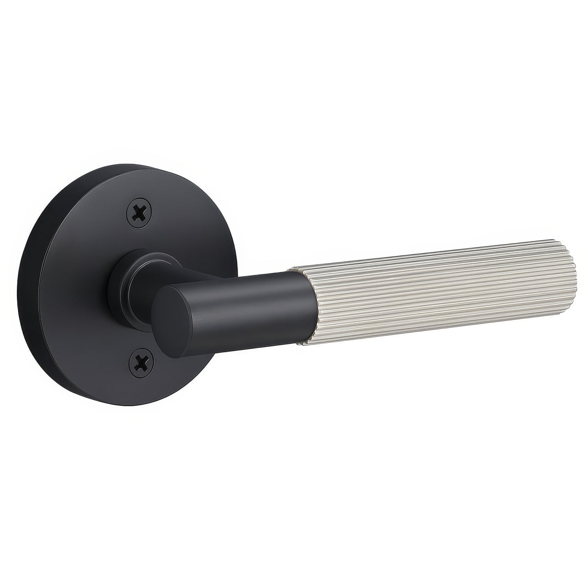 Sure-Loc Hardware Sure-Loc AP100-RD FBL GRIP-SKN 15-GRIP-SKN Straight Knurled Grip Dummy Door Lever with Aspra Round Rosette Flat Black / Satin Nickel