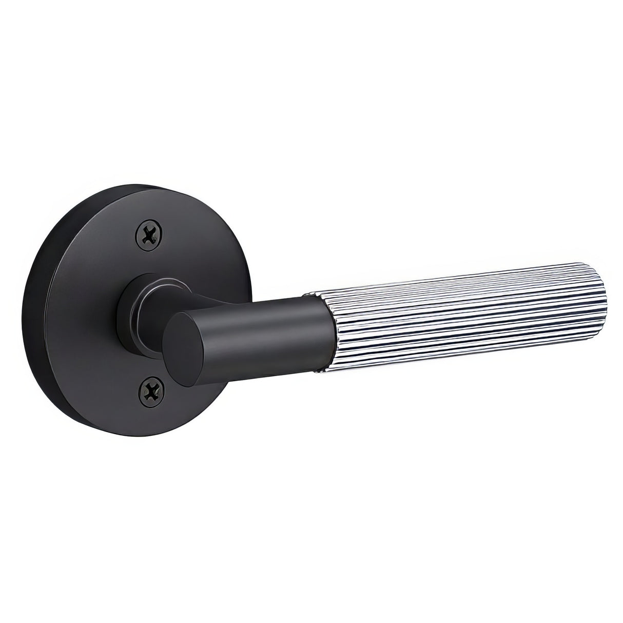 Sure-Loc Hardware Sure-Loc AP100-RD FBL GRIP-SKN 26-GRIP-SKN Straight Knurled Grip Dummy Door Lever with Aspra Round Rosette Flat Black / Polished Chrome