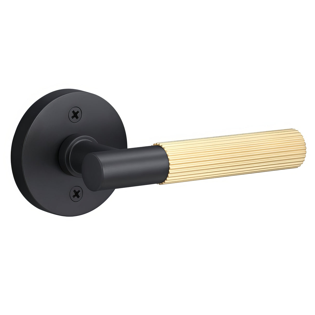 Sure-Loc Hardware Sure-Loc AP100-RD FBL GRIP-SKN SB-GRIP-SKN Straight Knurled Grip Dummy Door Lever with Aspra Round Rosette Flat Black / Satin Brass