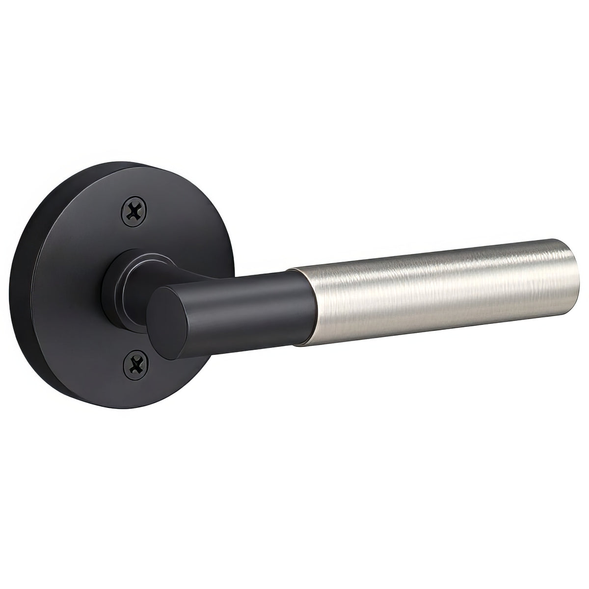 Sure-Loc Hardware Sure-Loc AP100-RD FBL GRIP-SM 15-GRIP-SM Smooth Grip Dummy Door Lever with Aspra Round Rosette Flat Black / Satin Nickel