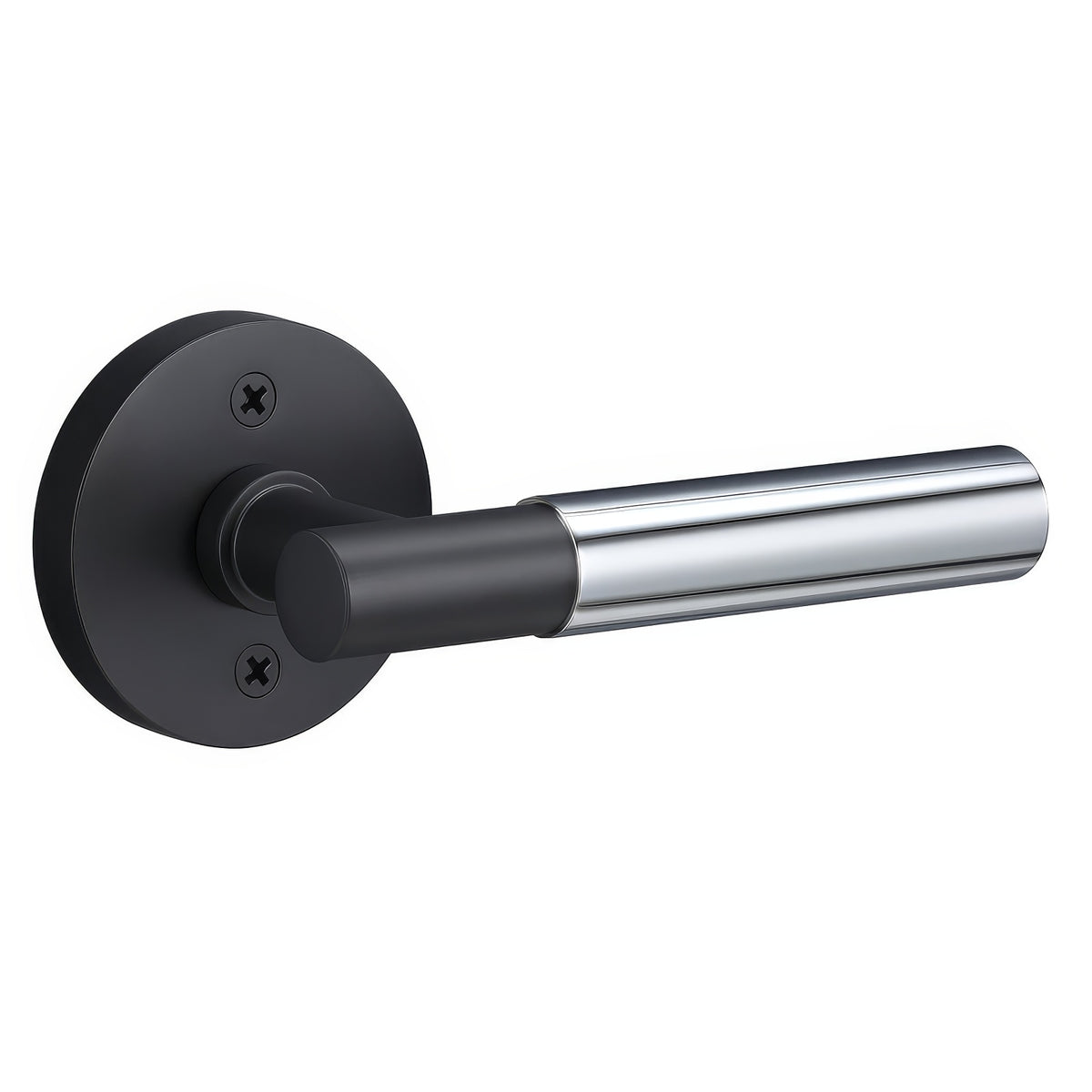 Sure-Loc Hardware Sure-Loc AP100-RD FBL GRIP-SM 26-GRIP-SM Smooth Grip Dummy Door Lever with Aspra Round Rosette Flat Black / Polished Chrome