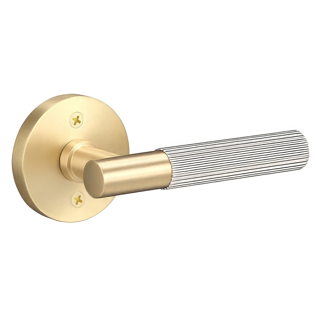Sure-Loc Hardware Sure-Loc AP100-RD SB GRIP-SKN 15-GRIP-SKN Straight Knurled Grip Dummy Door Lever with Aspra Round Rosette Satin Brass / Satin Nickel