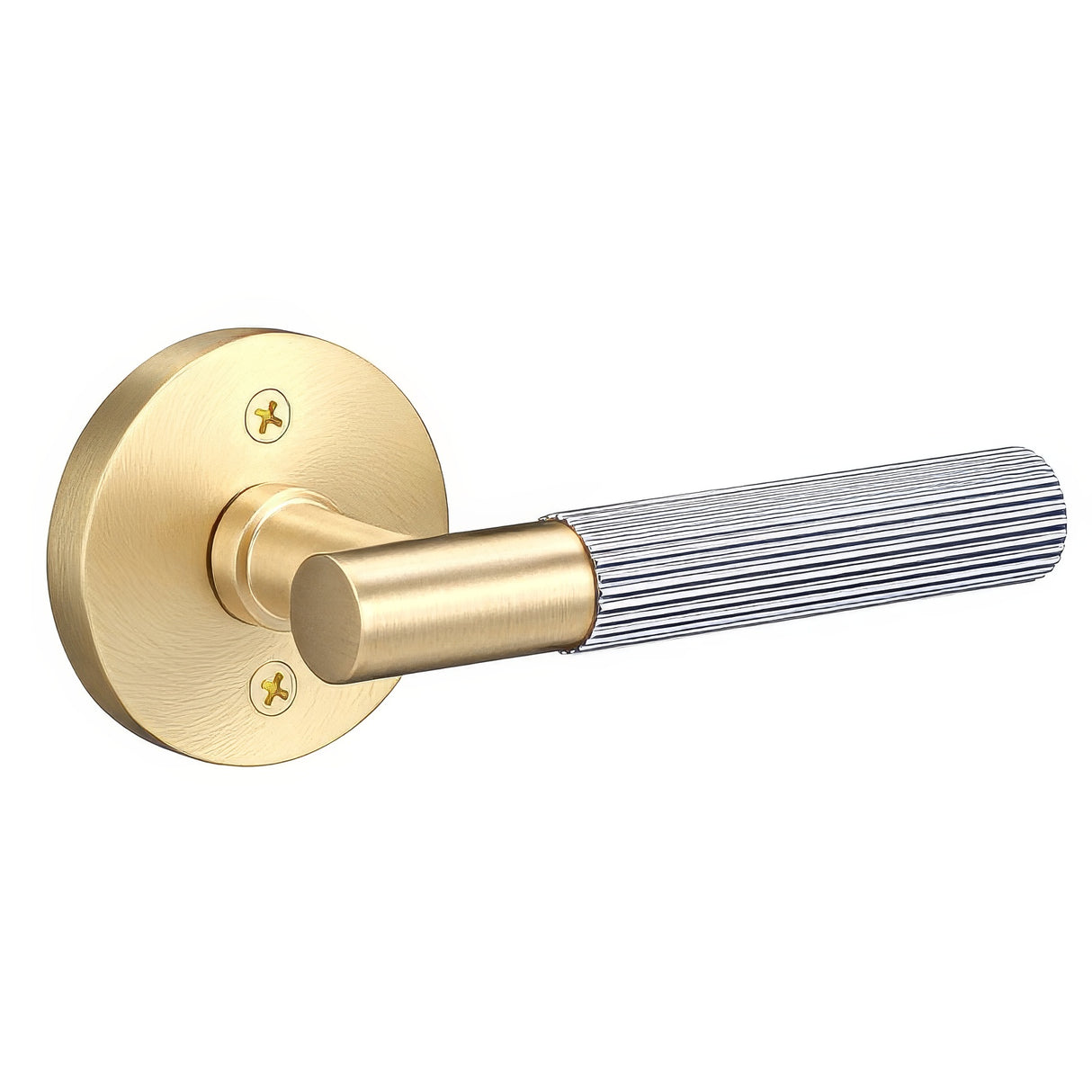 Sure-Loc Hardware Sure-Loc AP100-RD SB GRIP-SKN 26-GRIP-SKN Straight Knurled Grip Dummy Door Lever with Aspra Round Rosette Satin Brass / Polished Chrome
