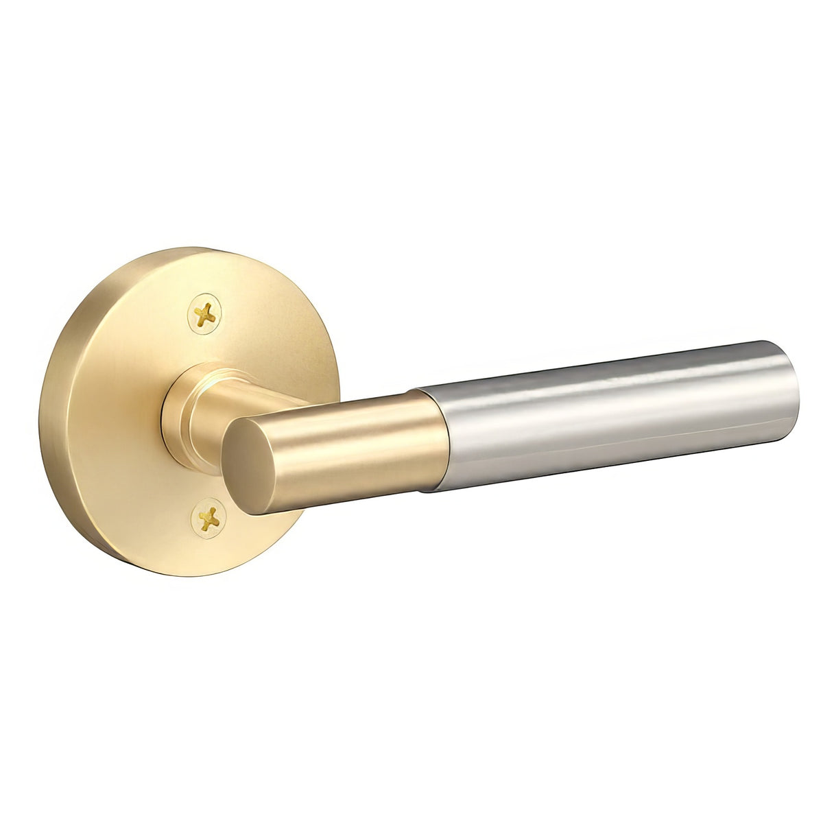Sure-Loc Hardware Sure-Loc AP100-RD SB GRIP-SM 15-GRIP-SM Smooth Grip Dummy Door Lever with Aspra Round Rosette Satin Brass / Satin Nickel