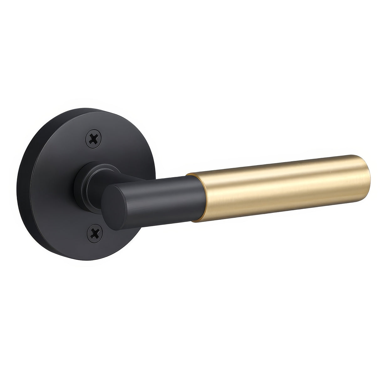 Sure-Loc Hardware Sure-Loc AP100-RD SB GRIP-SM 26-GRIP-SM Smooth Grip Dummy Door Lever with Aspra Round Rosette Satin Brass / Polished Chrome