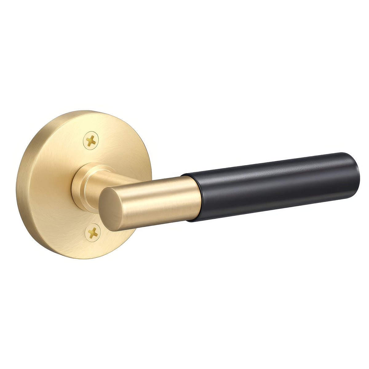 Sure-Loc Hardware Sure-Loc AP100-RD SB GRIP-SM FBL-GRIP-SM Smooth Grip Dummy Door Lever with Aspra Round Rosette Satin Brass / Flat Black