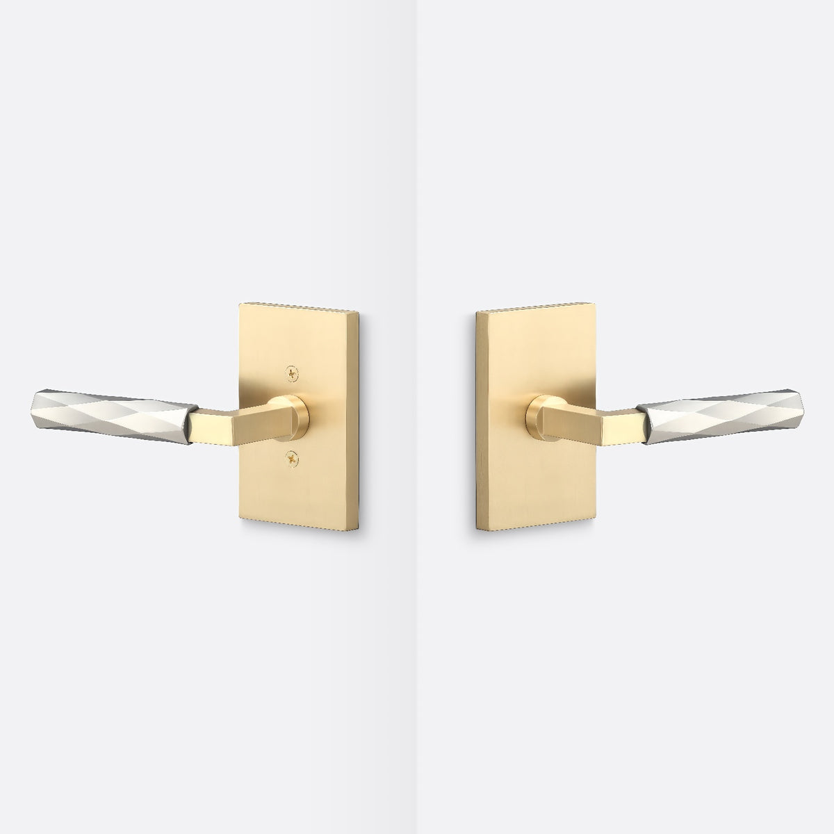 Sure-Loc Hardware Sure-Loc LV101 SB GRIP-VT 15-GRIP-VT Vertex Grip Passage Door Lever with Levanto Rosette Satin Brass / Satin Nickel