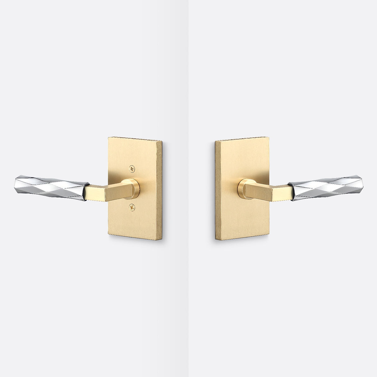 Sure-Loc Hardware Sure-Loc LV101 SB GRIP-VT 26-GRIP-VT Vertex Grip Passage Door Lever with Levanto Rosette Satin Brass / Polished Chrome