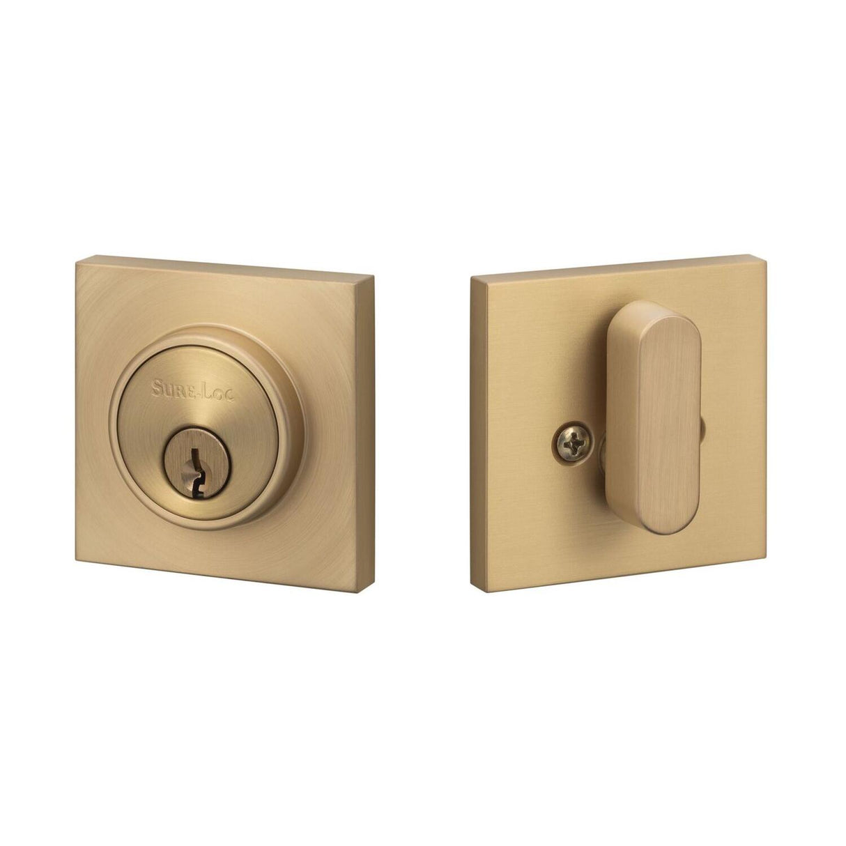 Sure-Loc Hardware Sure-Loc Modern DB201-SMD SB Square Modern Single Cylinder Deadbolt Satin Brass