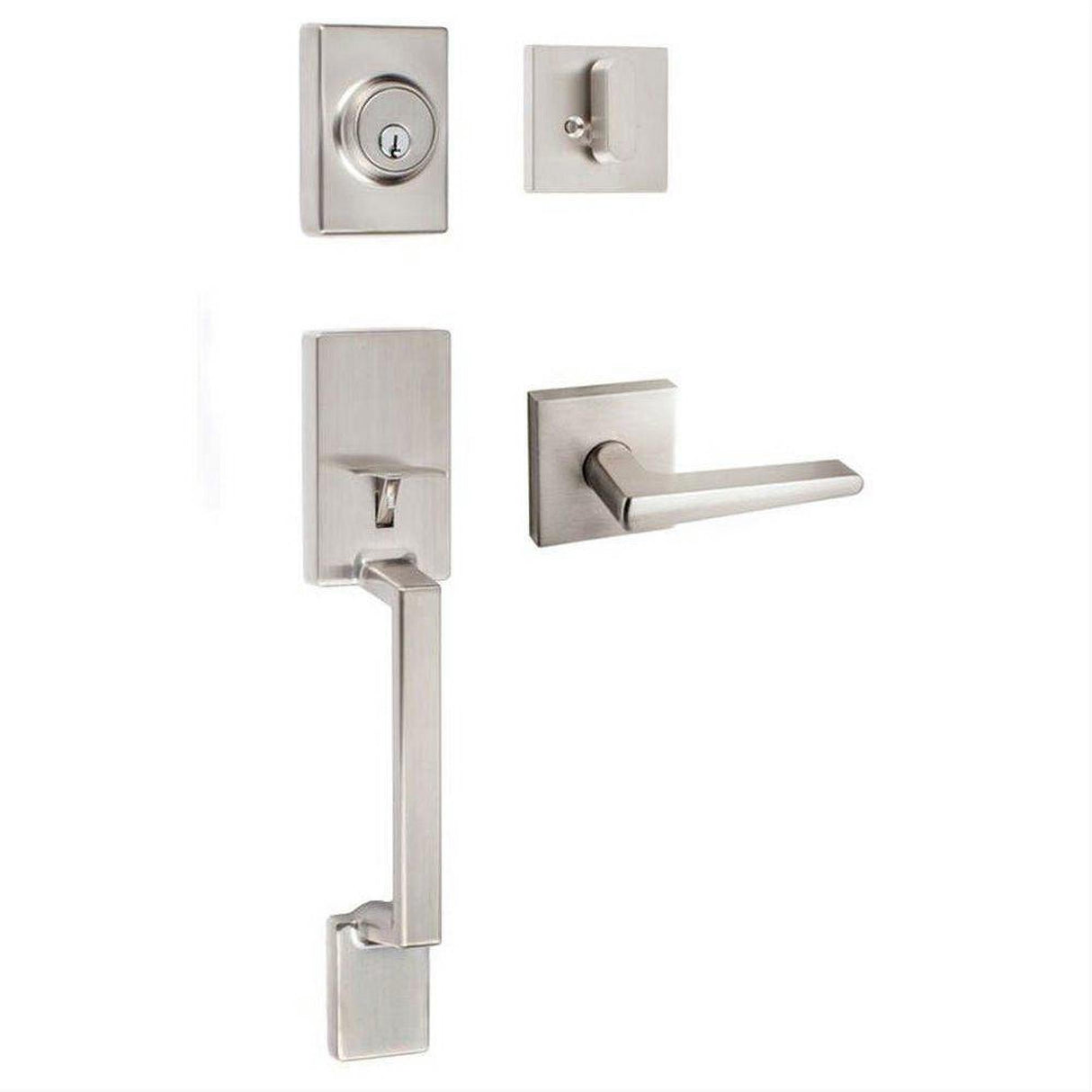 Sure-Loc Hardware Sure-Loc SH507-S-BS-SQ 15 Stockholm Handleset with Basel Square Handleset Trim Satin Nickel