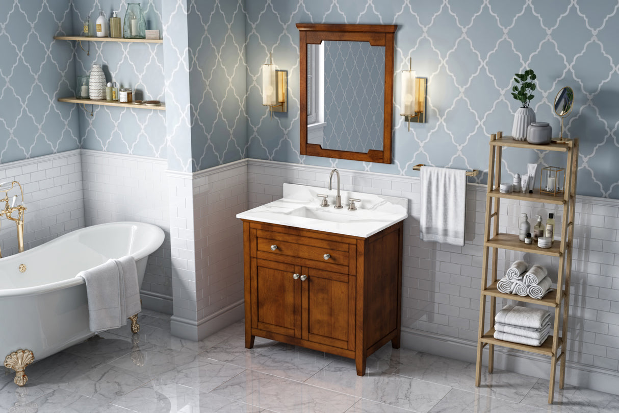 Jeffrey Alexander Chatham 36" Chocolate Single Sink Bathroom Vanity with Calacatta Vienna Quartz Top - 8 in. Widespread Faucet Top product image 7