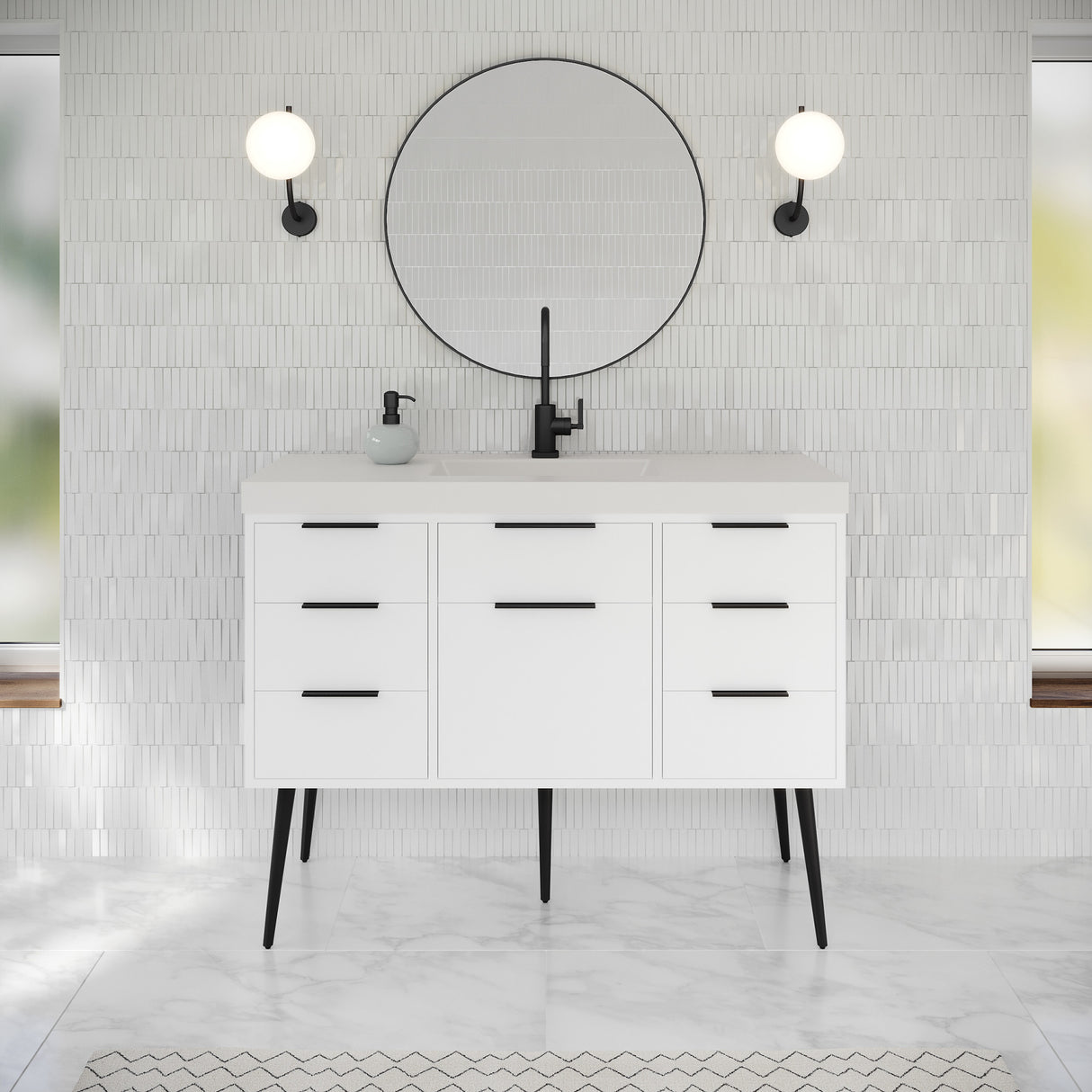 Jeffrey Alexander Gardner 49" White Single Sink Bathroom Vanity with White Resin Top - Single-Hole Faucet Top - VKGAR48WHPRE product image 2