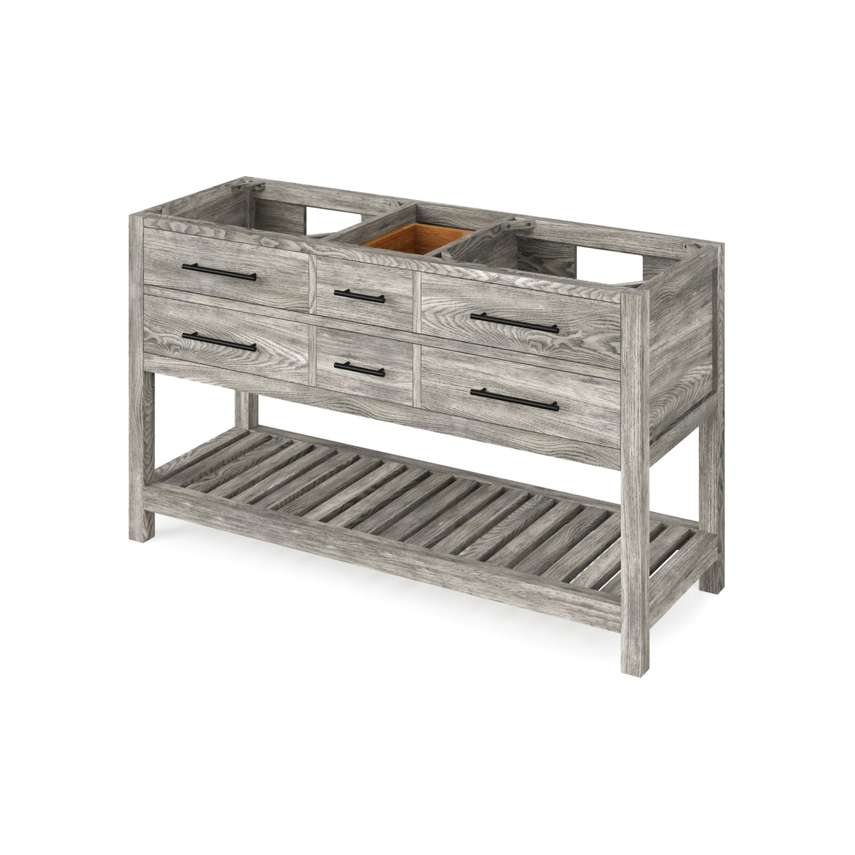 Jeffrey Alexander Wavecrest 60" Weathered Grey Double Sink Bathroom Vanity with Black Granite Top - 8 in. Widespread Faucet Top product image 2