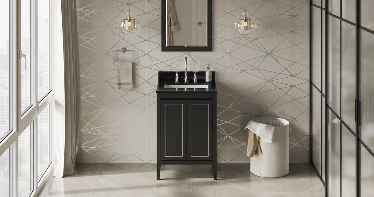 Jeffrey Alexander Percival 24" Black Single Sink Bathroom Vanity with Black Granite Top - 8 in. Widespread Faucet Top product image 6