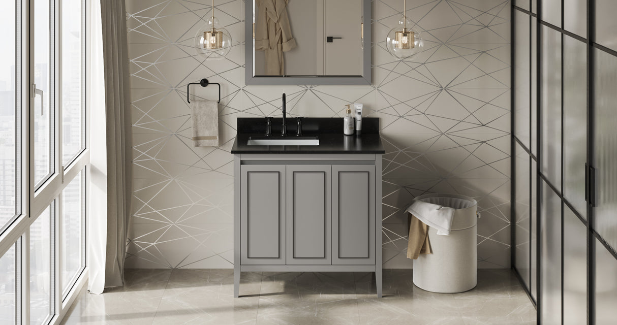 Jeffrey Alexander Percival 36" Grey Single Sink Bathroom Vanity with Black Granite Top - 8 in. Widespread Faucet Top product image 6