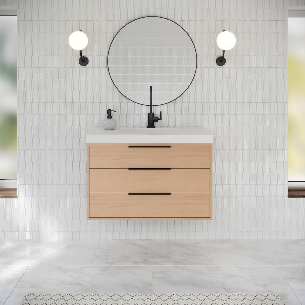 Jeffrey Alexander Gardner 37" Natural Oak Single Sink Bathroom Vanity with White Resin Top - Single-Hole Faucet Top - VKGAR36NORE product image 2