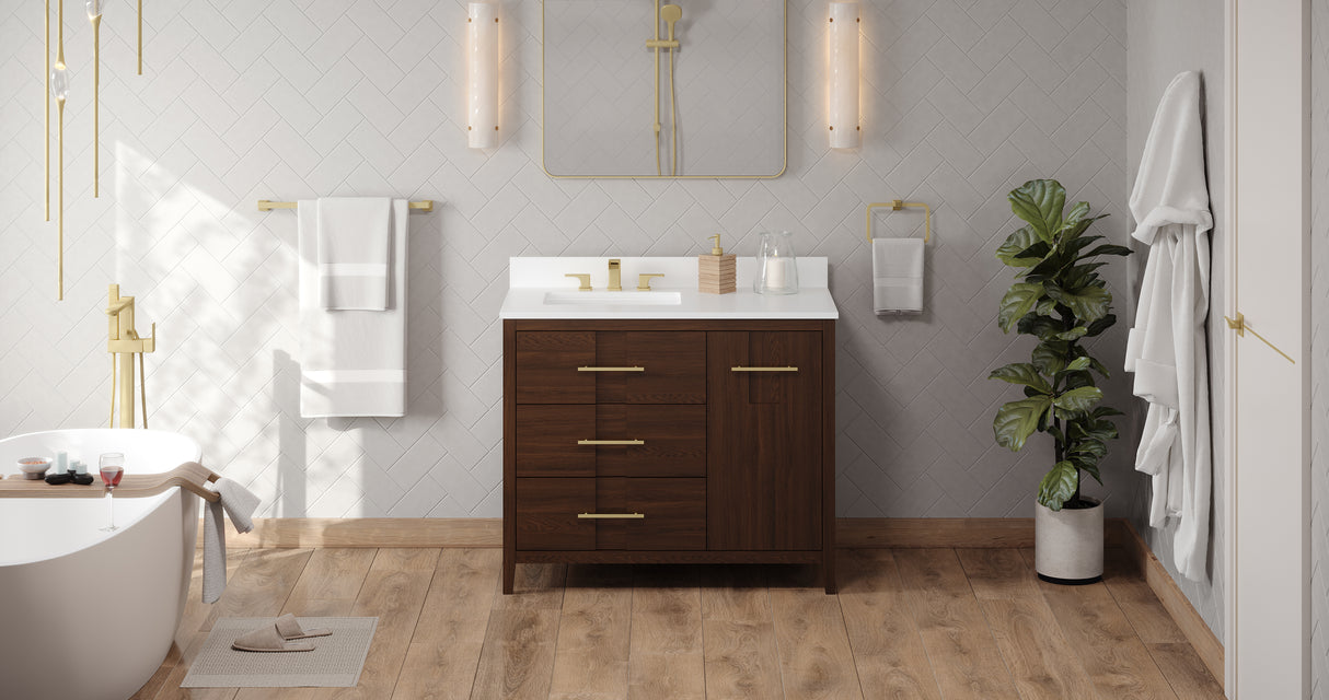 Jeffrey Alexander Katara 42" Dark Walnut Single Sink Bathroom Vanity with White Quartz Top - 8 in. Widespread Faucet Top product image 6