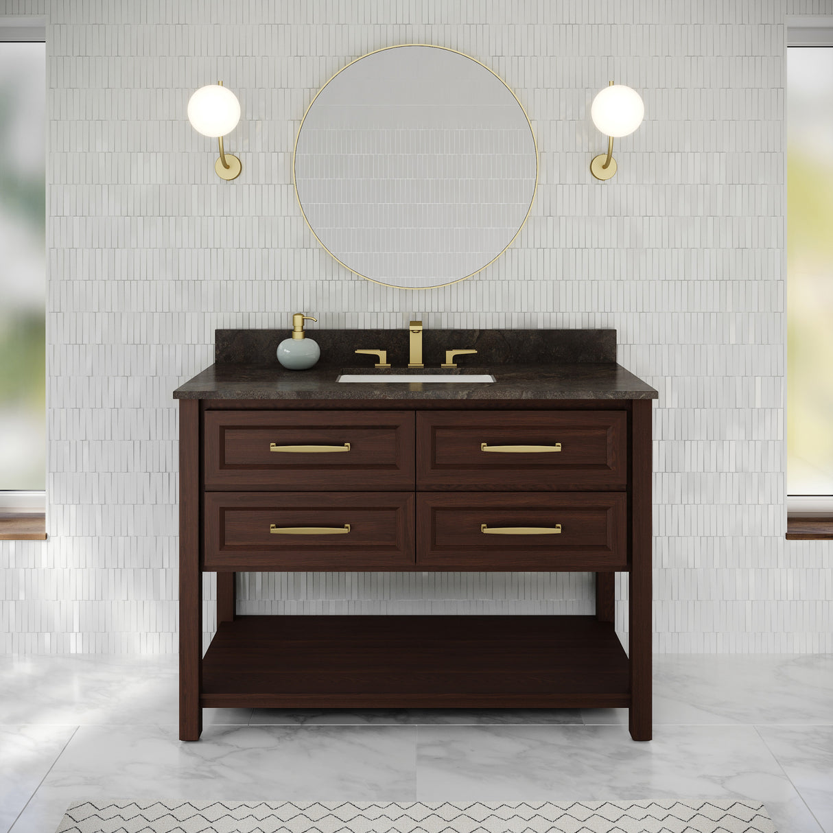 Jeffrey Alexander Kipling 49" Dark Walnut Single Sink Bathroom Vanity with Blue Limestone Top - Single-Hole Faucet Top