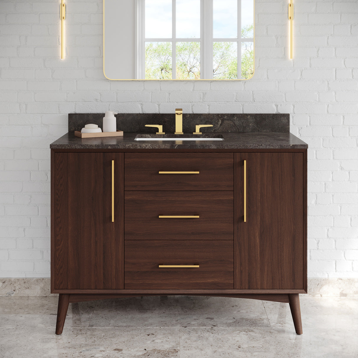 Jeffrey Alexander Dashwood Dark Walnut Single Sink Bathroom Vanity with Grey Marble Top - 8 in. Widespread Faucet Top - VKITDAS48DWMGR