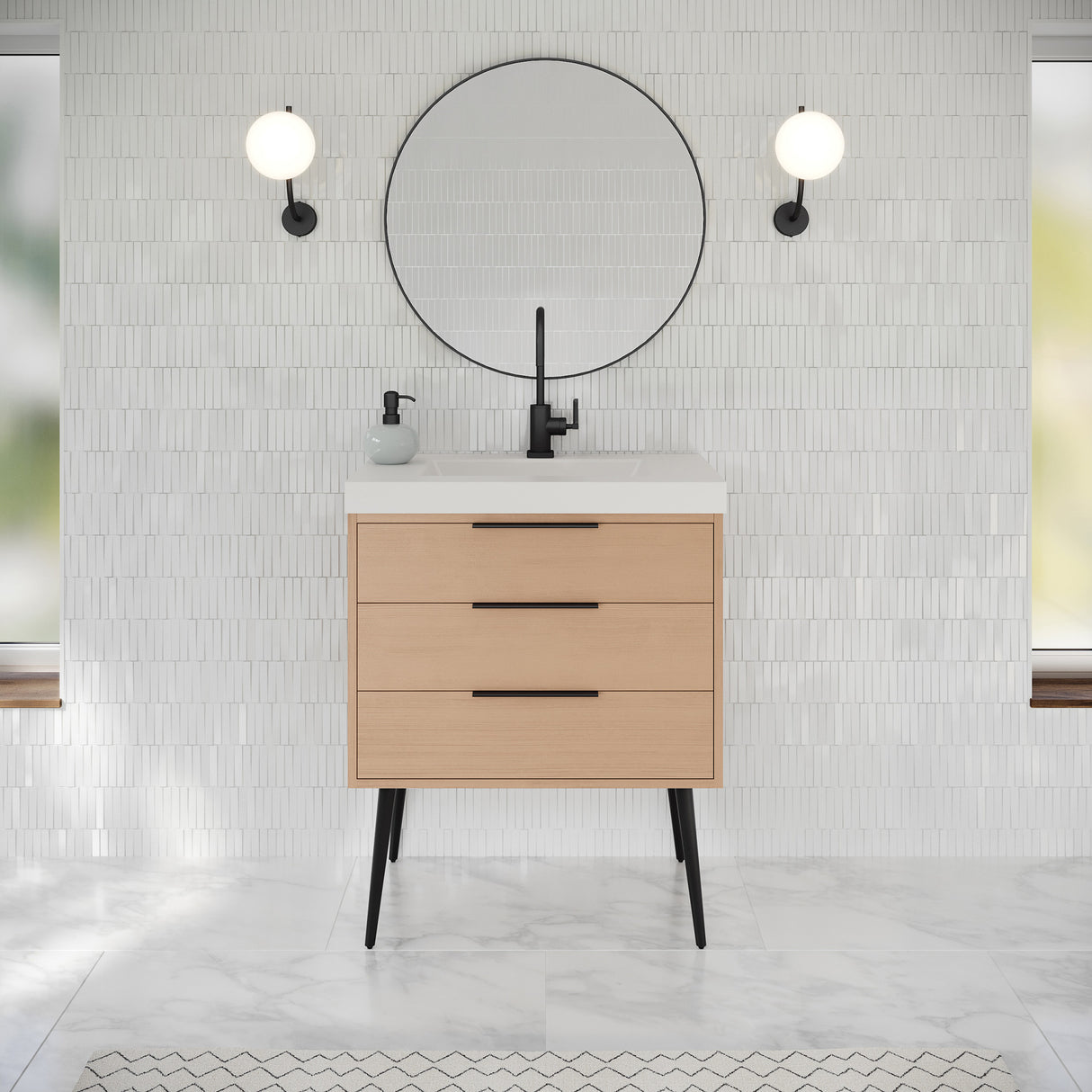Jeffrey Alexander Gardner 31" Natural Oak Single Sink Bathroom Vanity with White Resin Top - Single-Hole Faucet Top - VKGAR30NOPRE product image 2
