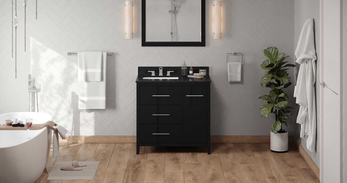 Jeffrey Alexander Katara 36" Black Single Sink Bathroom Vanity with Black Granite Top - 8 in. Widespread Faucet Top product image 6